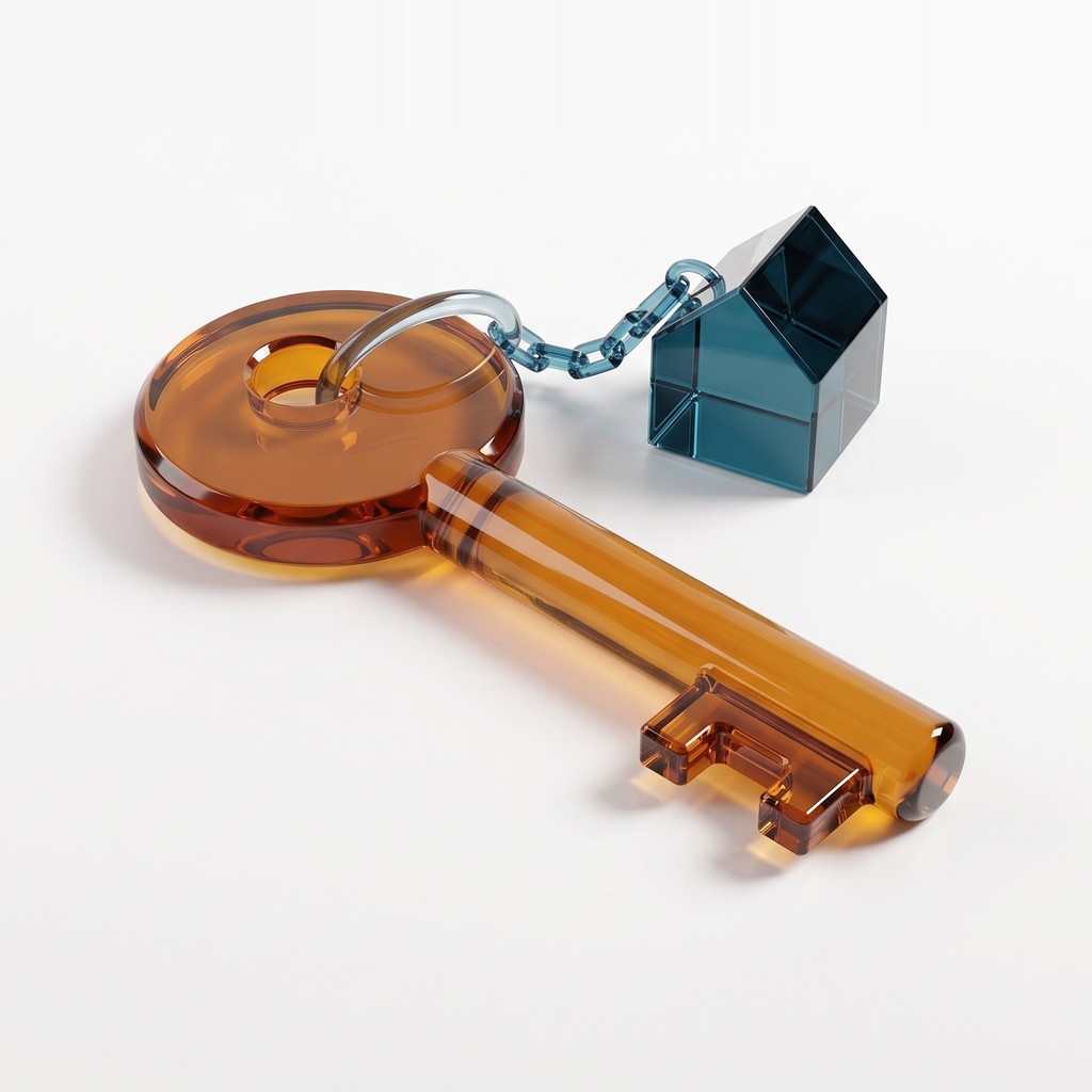 Schlüssel mit Haus-Anhänger aus Glas